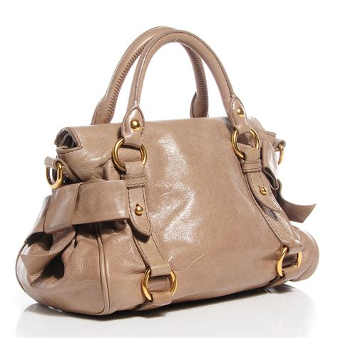 MIU MIU Vitello Lux Medium Bow Bag Cammeo 